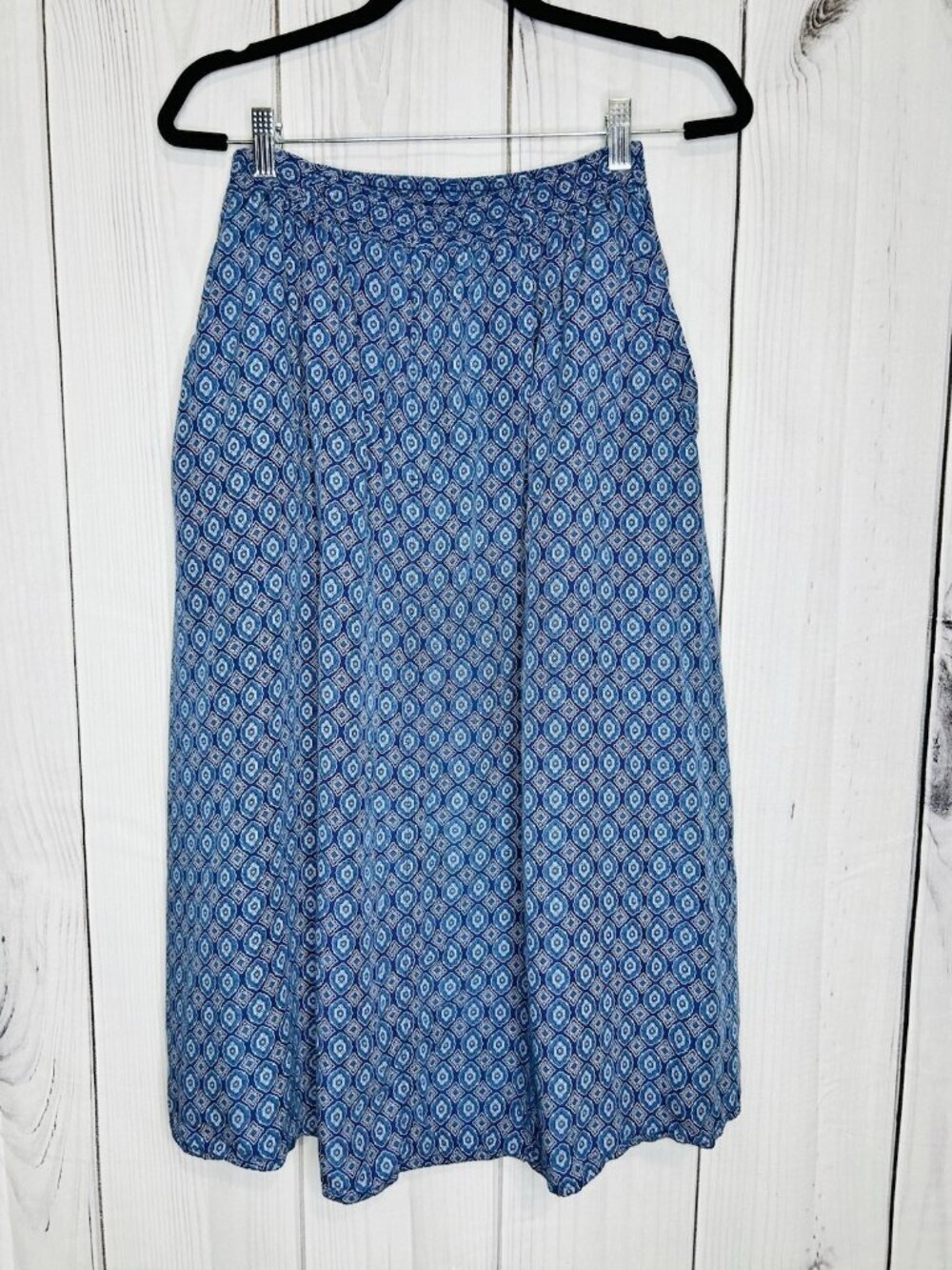 Vintage Liz Claiborne LizWear Womens Y2K 90s Midi Skirt Petite Small Artsy Blue